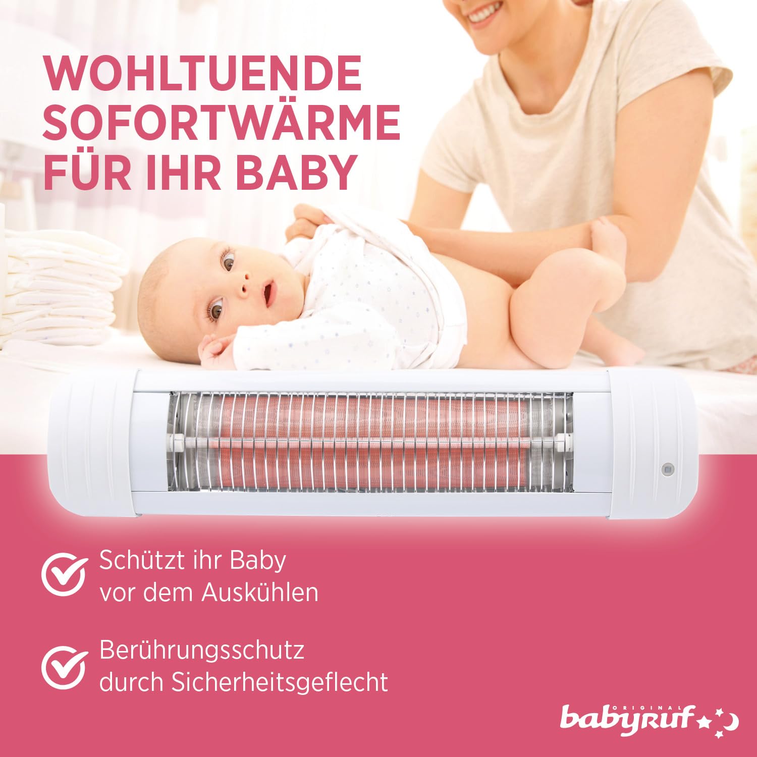 BS 50 Heizstrahler | 600 Watt | Wickeltisch Wärmelampe Mit Abschaltautomatik | Einfache Wandmontage | Weiß