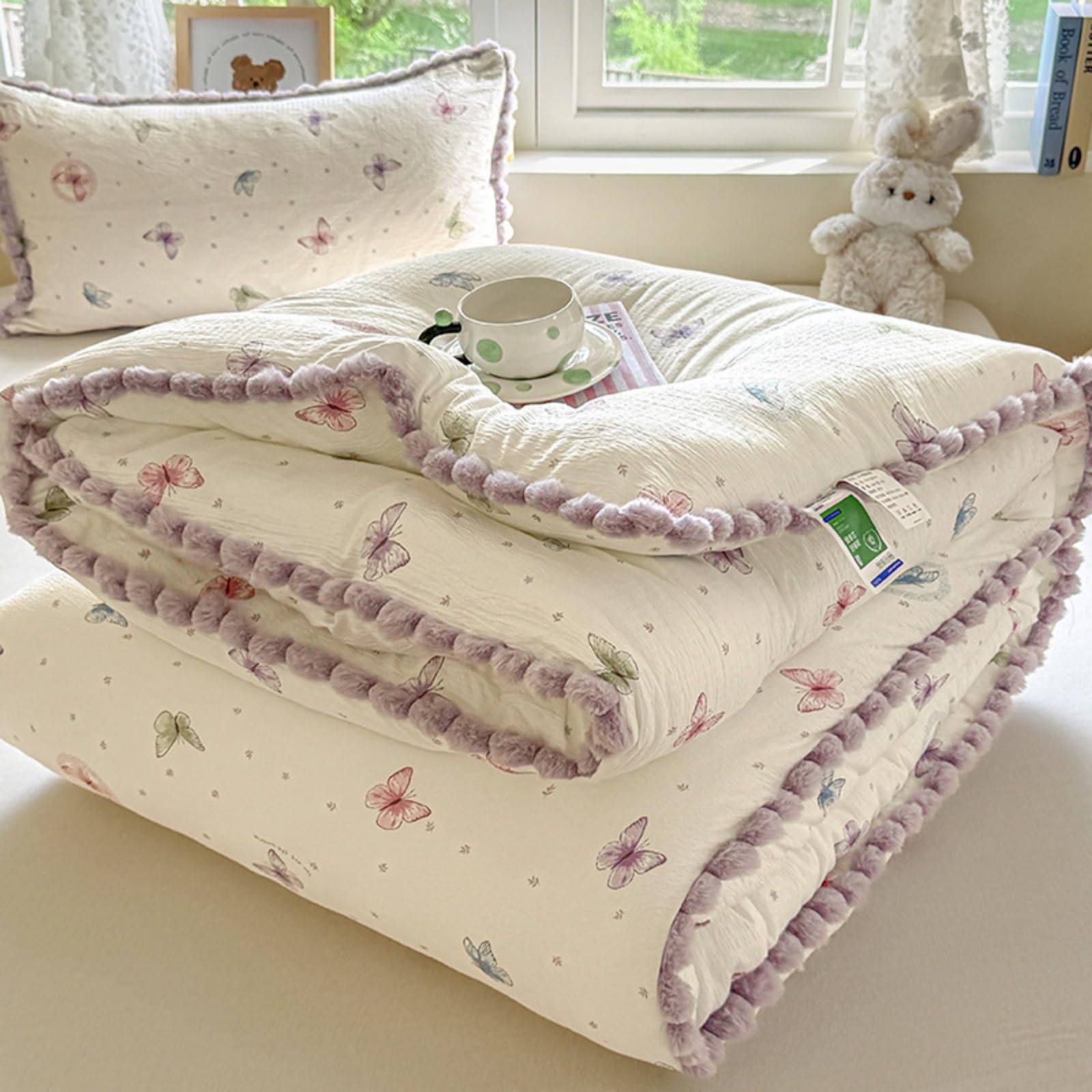 Odot Coverless Duvet 10.5 Tog Single Double King Size, Reversible Soft Quilted Coverless Duvet Cosy and Lightweight Quilt Breathable Winter Duvets Quilted Throw for Beds (Q13 Butterfly,150x200cm)