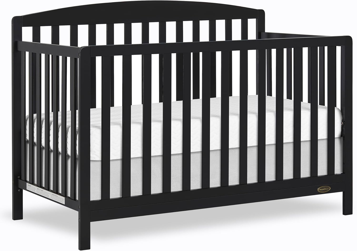 Dream On Me Odelle 5-in-1 Convertible Full-Size Baby Crib in Matte Black, GreenGuard Gold & BSA Converts to Toddler, Day & Full-Size Bed Sustainable Pinewood, 3 Mattress Heights