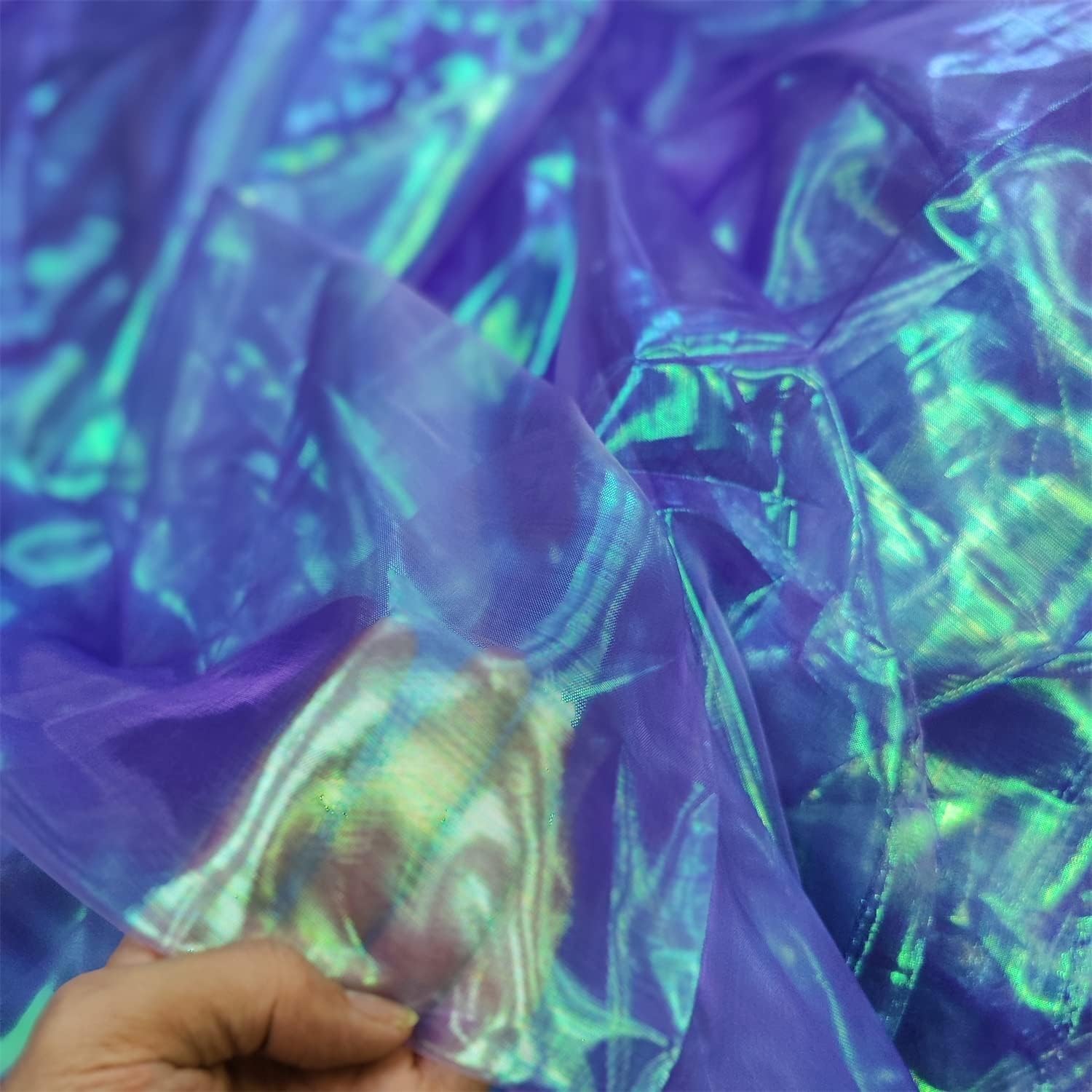 Magic Rainbow Laser Gradient Organza Lace Fabric,Iridescent Holographic Gauze Fabric for Wedding Dress,Curtain,Background,Party,DIY Supplies,Home Decor (Magic Purple, 10 Yard Bolt)