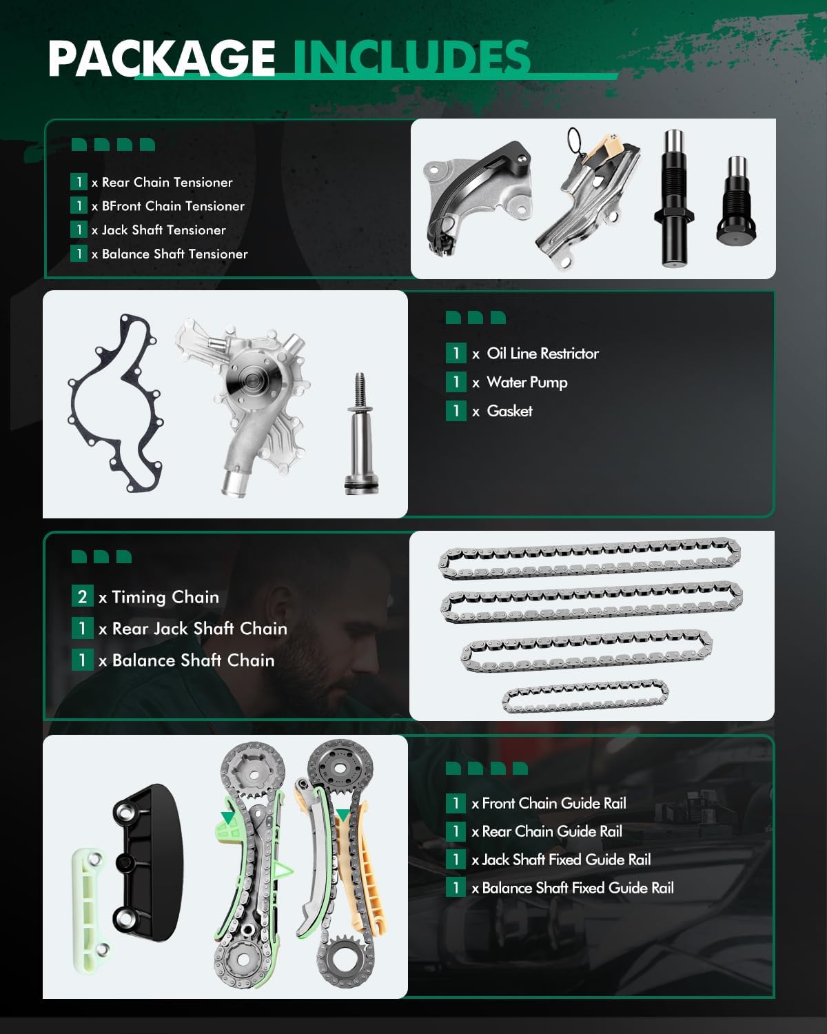 SCITOO 9-0389S Engine Timing Chain Kit Sets Water Pump Replaces for ford for Mercury for Mazda Explorer Explorer Sport Trac Mustang Mountaineer Ranger B4000 4.0L