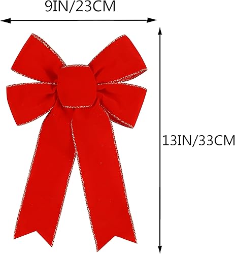 Miniatura 2 de Paquete de 10 lazos rojos decorativos para árbol de Navidad, lazo grande de terciopelo de 9 x 13 pulgadas con borde dorado con purpurina para