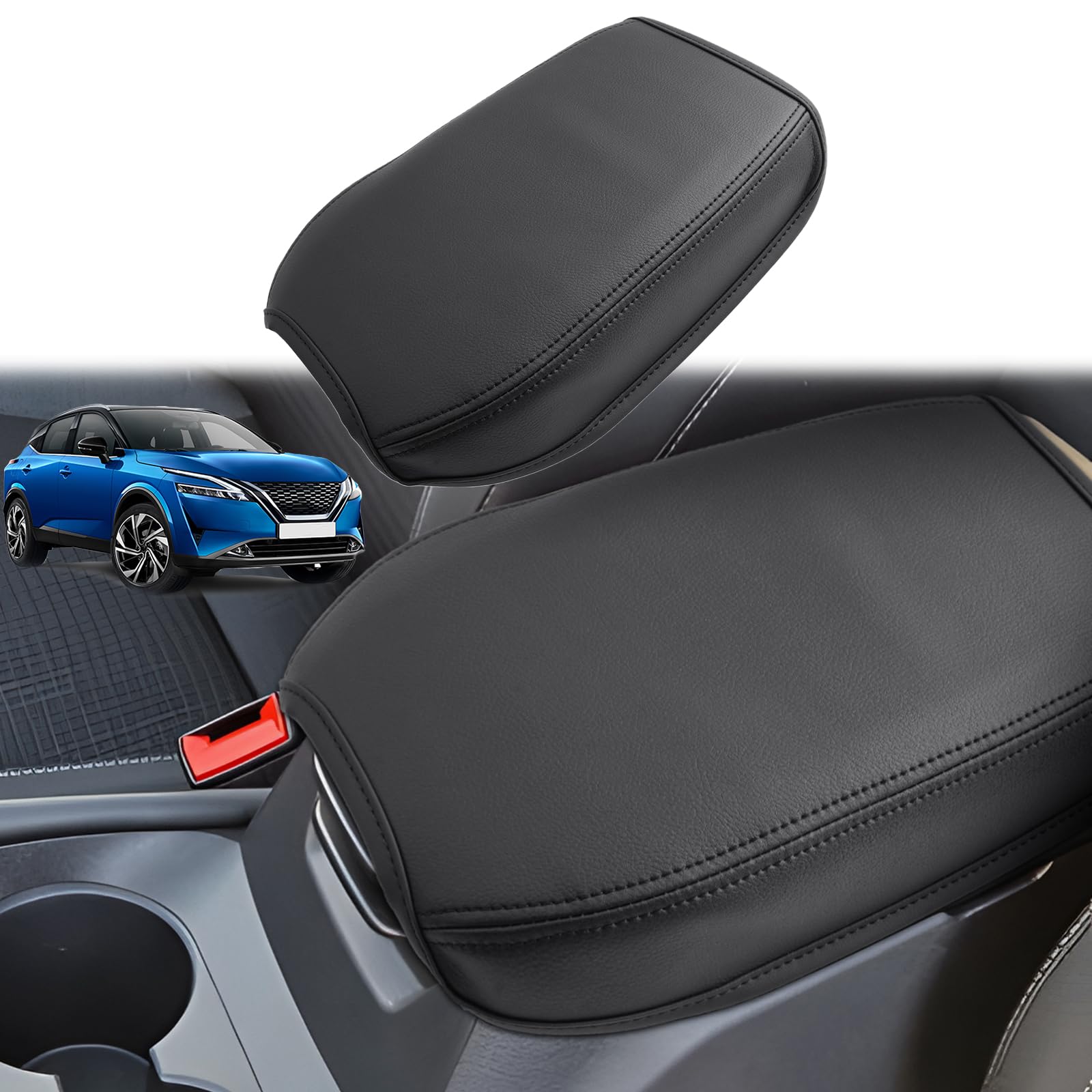 GAFAT Kompatibel mit Nissan Qashqai J12 e-Power 2022-2025 2026 Armlehnenbezüge, Mittelarmlehne Abdeckung, Mittelkonsole Armlehne Schutz Leder Polster, Qashqai J12 Zubehör (Schwarz)