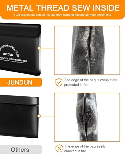 Miniatura 5 de JUNDUN Bolsa de documentos ignífuga con aislamiento térmico de 5200 , bolsa de dinero impermeable e ignífuga de 14.0 x 10.4 pulgadas, bolsa de