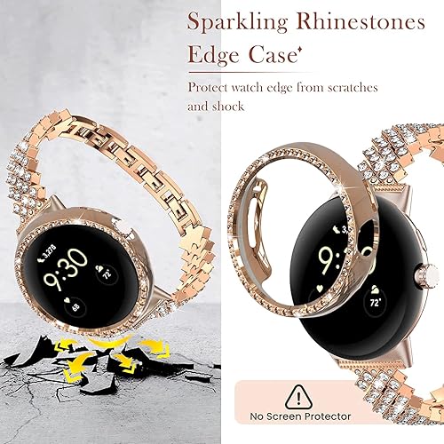Miniatura 2 de Bling Bands Compatible con Google Pixel Watch 2 bandas para mujer  Brazalete de metal con diamantes de imitación de joyería de acero inoxidable (oro