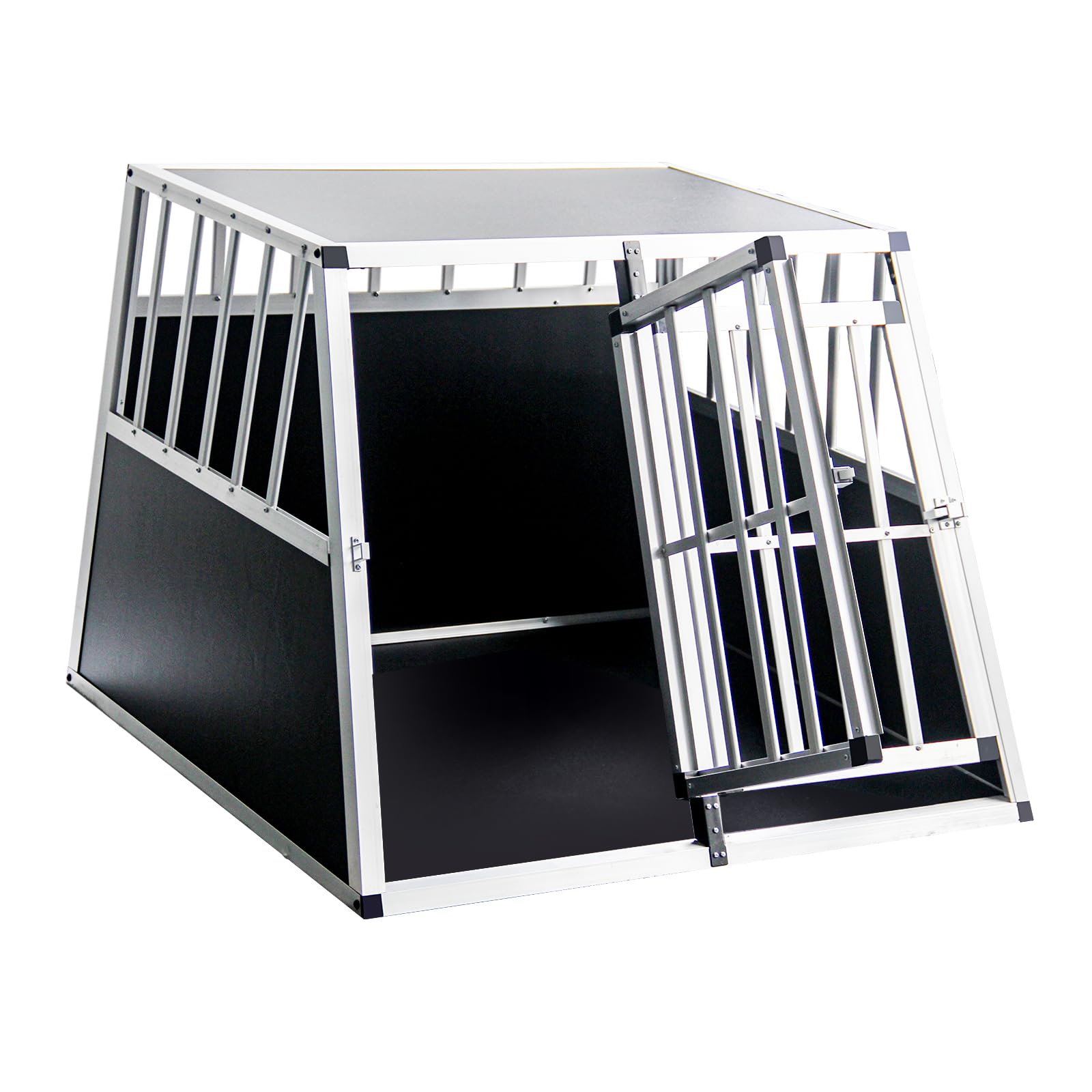 Hunde Transportbox Autotransportbox ALU Hunde Box für den Transport MDF Platten Aluminium 1 Türig Gitterbox Welpen Transportbox (95 * 86 * 69cm)