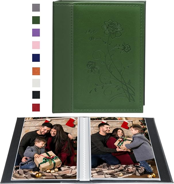 Miaikoe Small Photo Album 6x4 2 Packs, Each Pack Holds 50 Vertical Pictures, Slip in Top Loading Photo Albums Only 10x15cm for Artwork or Postcards Storage (Dark Green)