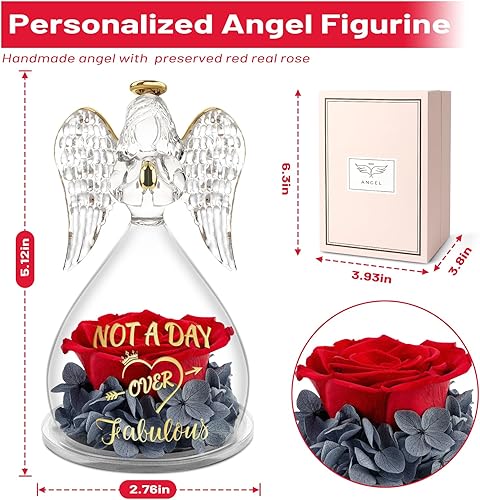 Miniatura 9 de Yamonic Figuras de ángel de rosa, regalos de cumpleaños 60 para mamá, abuela, rosa real preservada, regalos de ángel para regalos 60 para abuela,