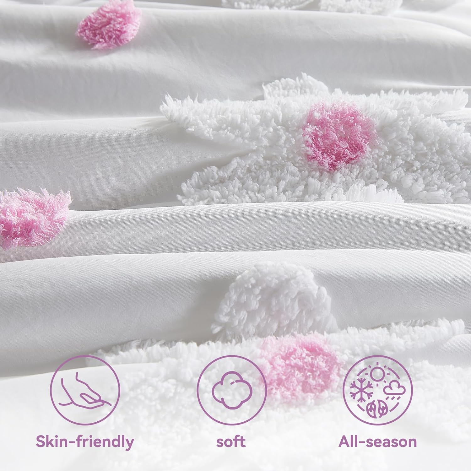 Toddler Bedding Set for Girls 4-Piece Purple Boho Tufted Daisy Flowers Toddler Bed Comforter Sheets Set Bed-in-a-Bag Toddler Bedroom Set with Comforter, Flat Sheet, Fitted Sheet, Pillowcase | Toddler Bedding Set, Tufted Daisy Flowers, Toddler Bedroom Set, Toddler Comforter, Toddler Girl Bed Set, Toddler Sheets Set