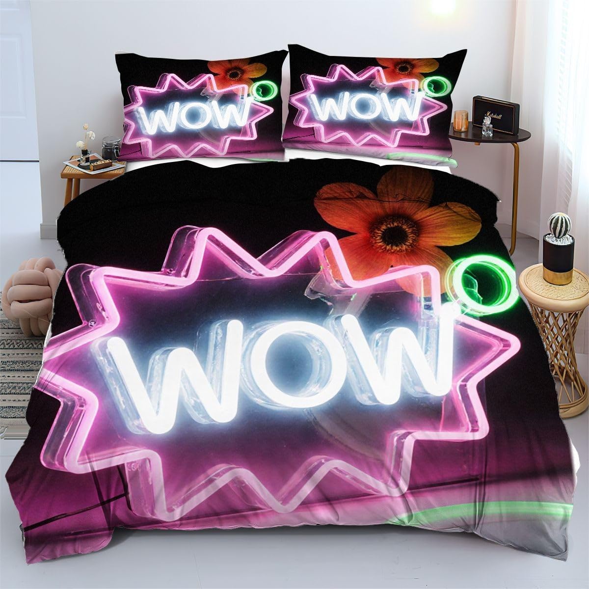 Housse de Couette 90x190 cm Lumière Colorée en Microfibre Douce pour Lit Enfant a26876
