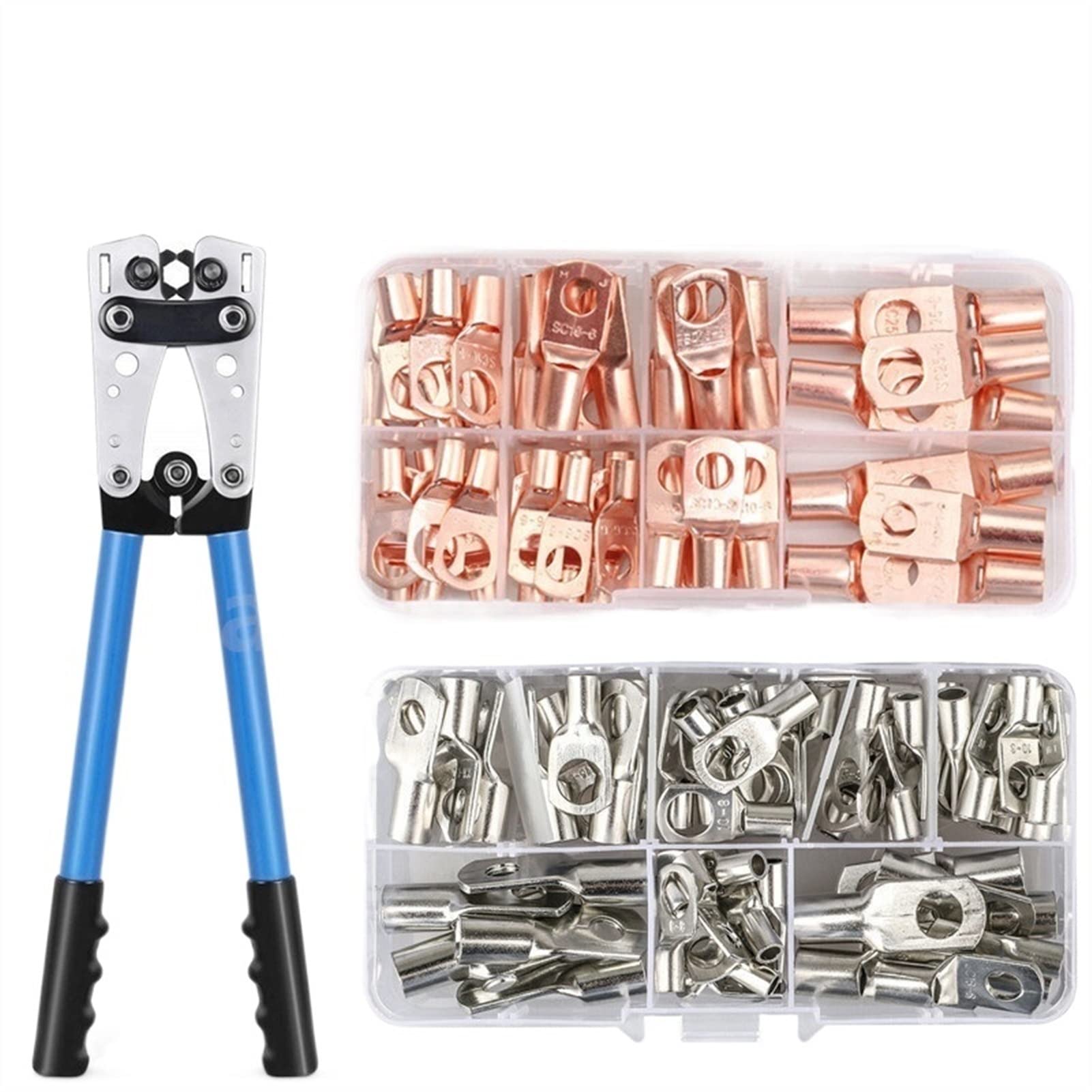 Ringkabelschuhe, Kupfer-Kabelschuh-Drahtverbinder, 60-teiliges Sortiment, Auto, HX-50B Crimp-Werkzeuge, Kabelschuhe, Sechskant-Crimp-Schneidezange(Red Bronze)