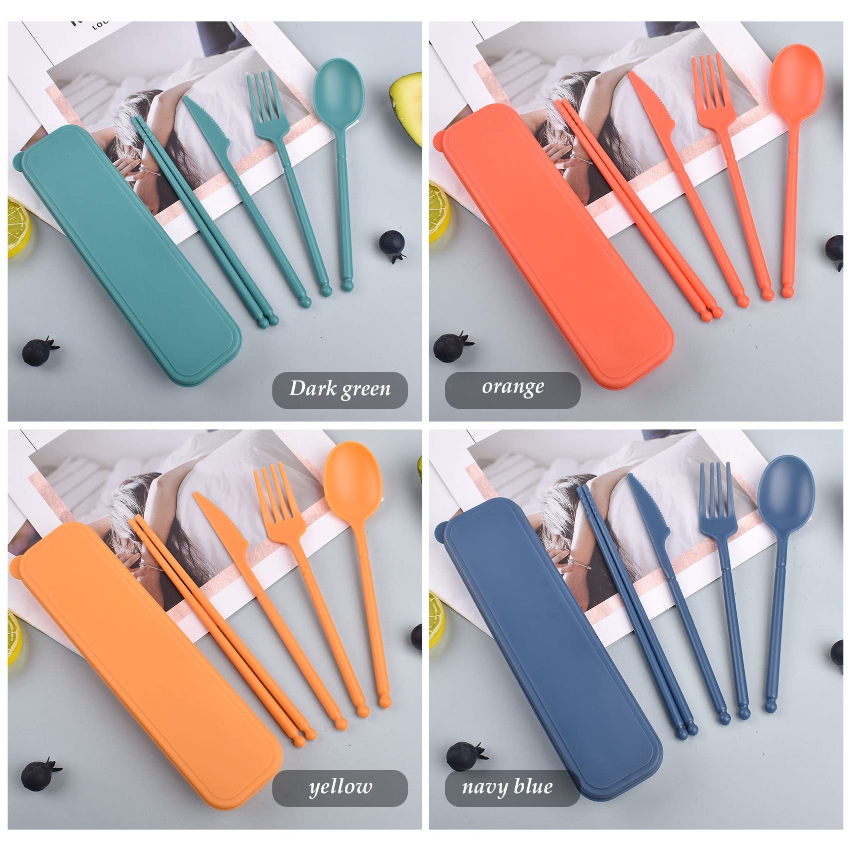 2 Sets Reisebesteck Mit Etui - Wiederverwendbares Campingbesteck Blau & Grün