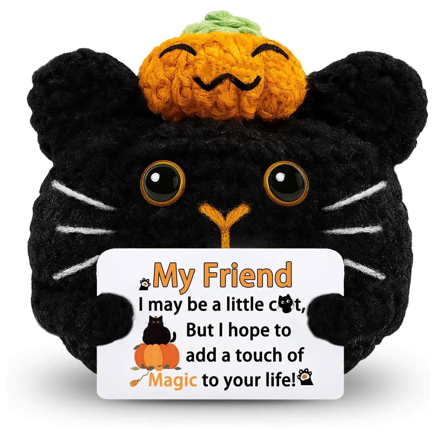 Nurila Schwarz Strickkatze, Personalisierte Geschenke für Halloween, Herbst | Glücksbringer, Handgemachtes, Emotional Support Geschenk, Positives Motivierendes Geschenk, Schutzengel