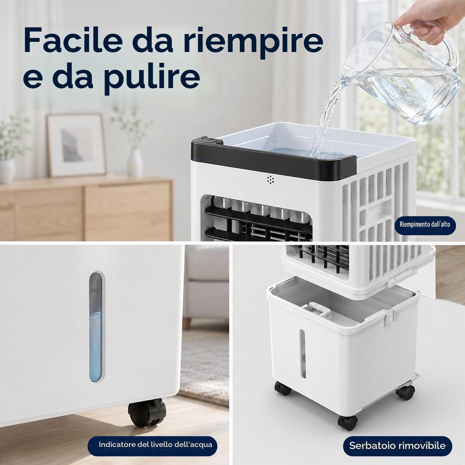 Condizionatore Portatile Senza Tubo con Raffreddamento a Ghiaccio, Raffrescatore Evaporativo con Umidificatore e Telecomando per Casa, Camera da Letto