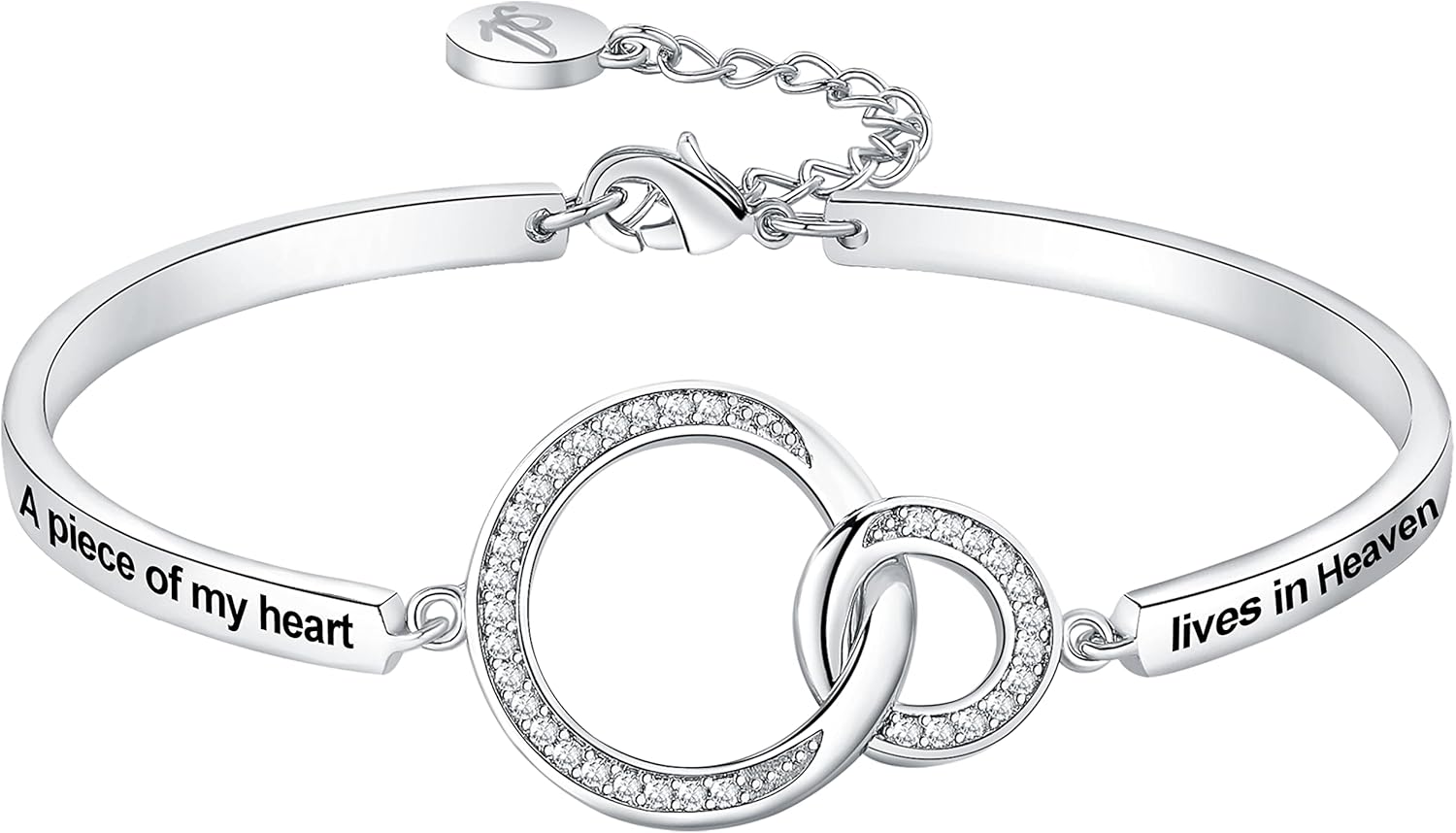 Christmas Bereavement Gift, A Piece of My Heart Lives in Heaven Bangle Bracelet, Memorial Remembrance Sympathy Loss Jewelry in Memory of Mom Dad Son Daughter Grandma Grandpa Baby