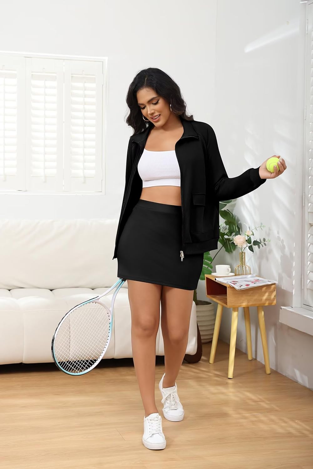 Ophestin 2 Piece Skirt Sets for Women Casual Outfits Workout Sets Zipper Jacket and Mini Skorts Suit Athletic Clothing - Image 4