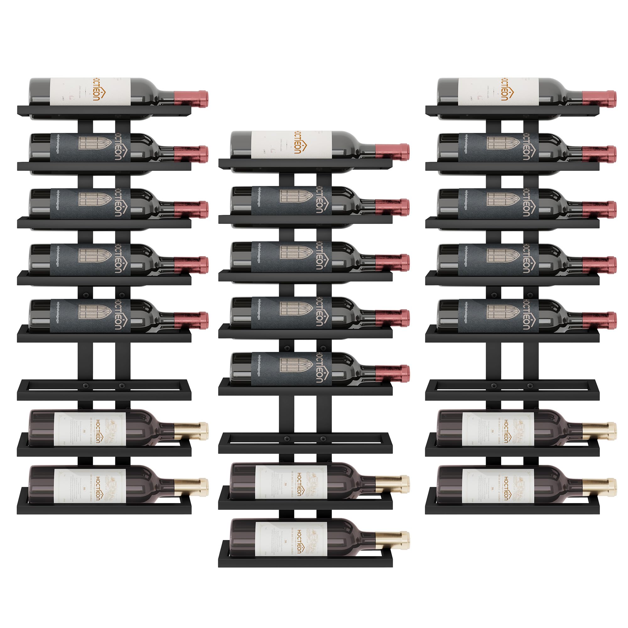 Hoctieon Botellero de Pared, Botellero con 8 Niveles, 3 Piezas Organizador de Botellas Colgantes para Salón, Comedor, Bodega, Bar, Negro