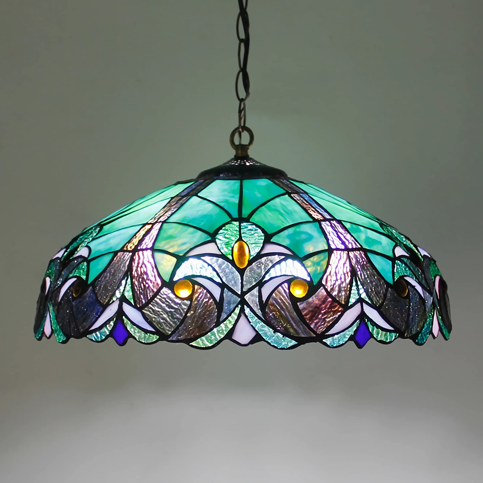 YNIYUJKL Tiffany-Style Chandeliers, 45Cm Stained Glass Ceiling Pendant Light Fixtures For Living Room Bedroom Dining Room Kitchen, E27 Bulb, Max40W,A