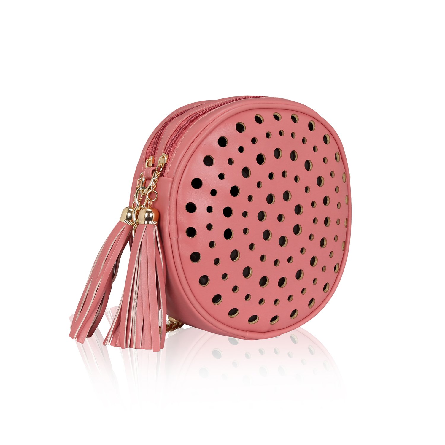 KLEIO Leather Round Double Compartment Sling Bag | Sling Bag for Girls Suitable to Carry Wallet, Phone & Cash | Suitable for Travel, College & Parties