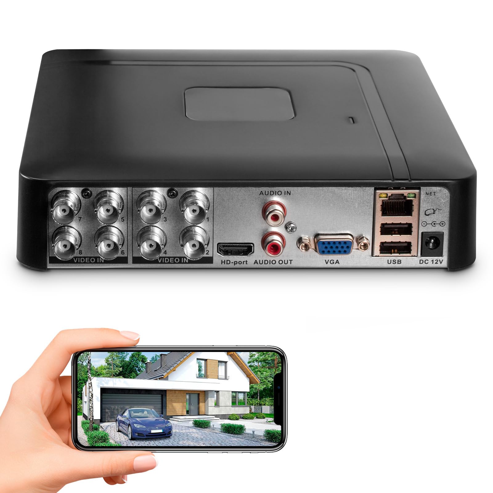 Registratore DVR di sicurezza CCTV 8CH con rilevamento umano/veicolo AI, 8 canali 1080p ibrido 5-in-1 DVR cablato per telecamera di sicurezza, supporta telecamere analogiche e IP a 8 canali
