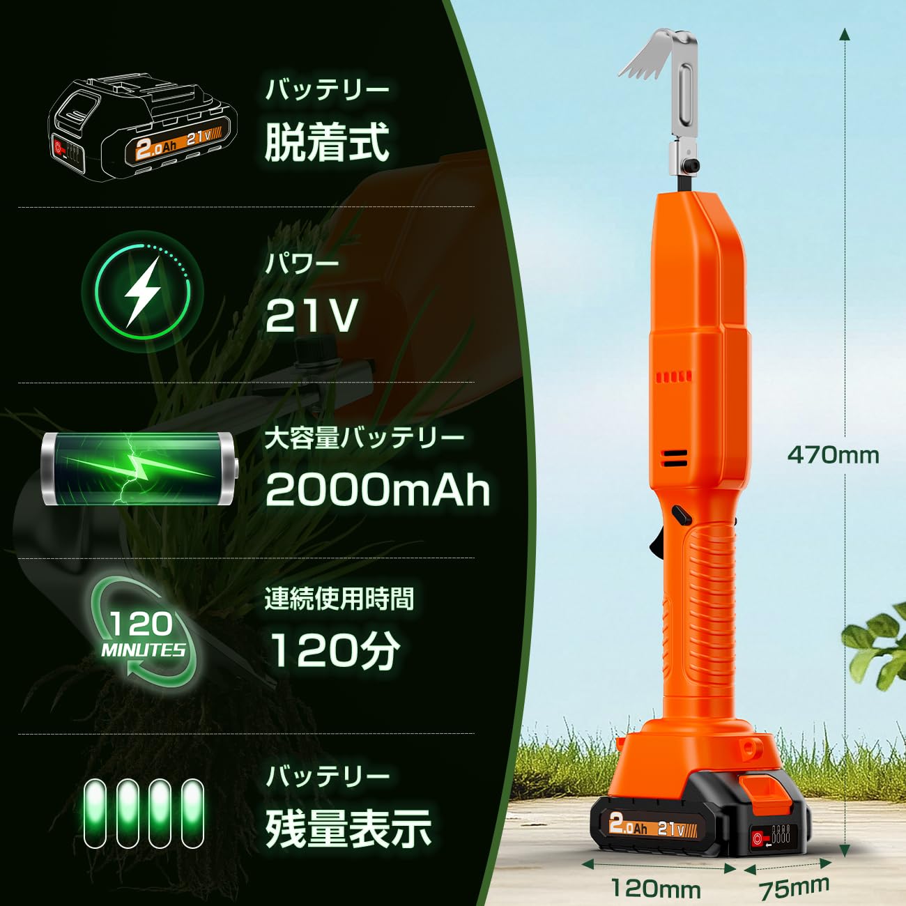 Amazon | 草刈り機 【バッテリー取り外し可能・急速充電】高出力 