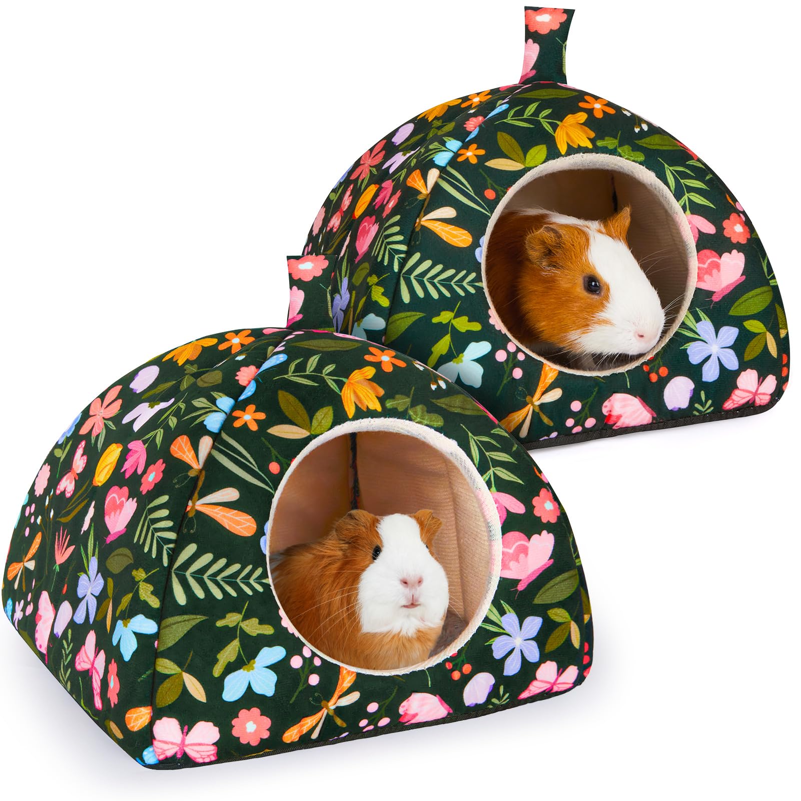 Glittme Guinea Pig Hideout 2Pack Guinea Pig Bed with Soft Pads Washable Guinea Pig House with Non-Slip Bottom Rabbit Hideout for Guinea Pig, Ferrets, Hamster, Guinea Pig Accessories, S