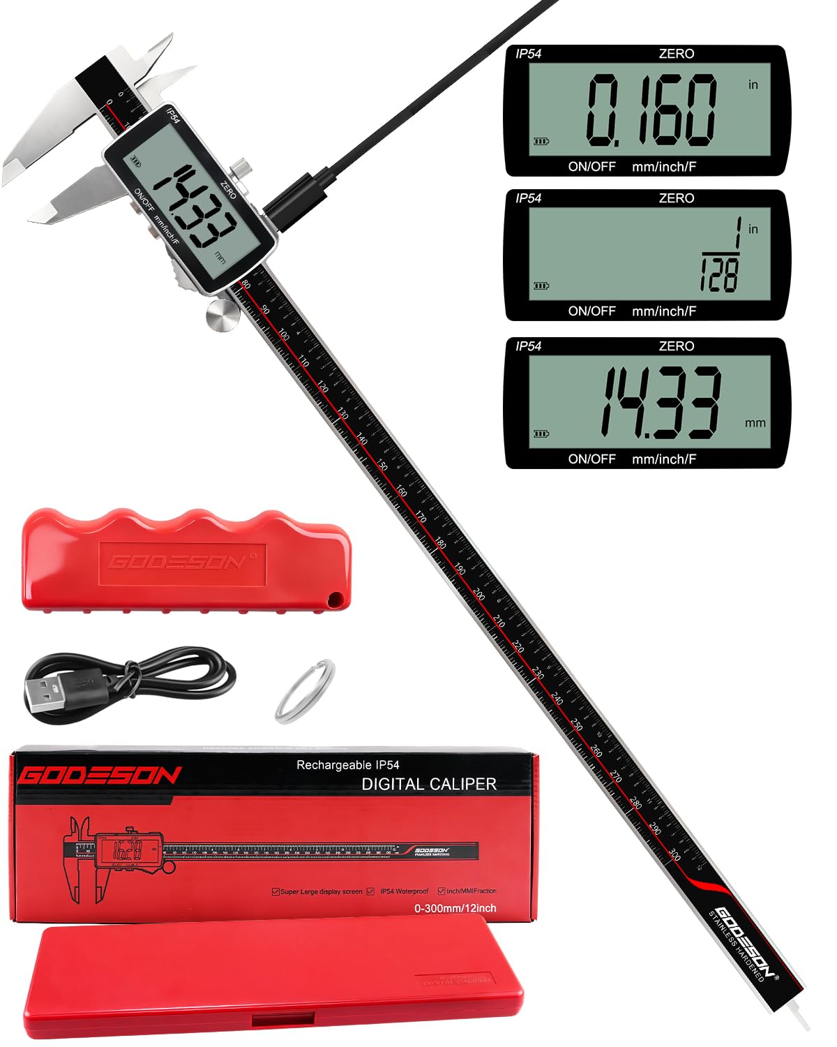 GODESON Micromètre de rotor de frein à disque, outil de mesure numérique pour frein à disque 300 mm, outil de mesure de frein avec étrier, conversion pouces/métrique, acier inoxydable, grand écran LCD