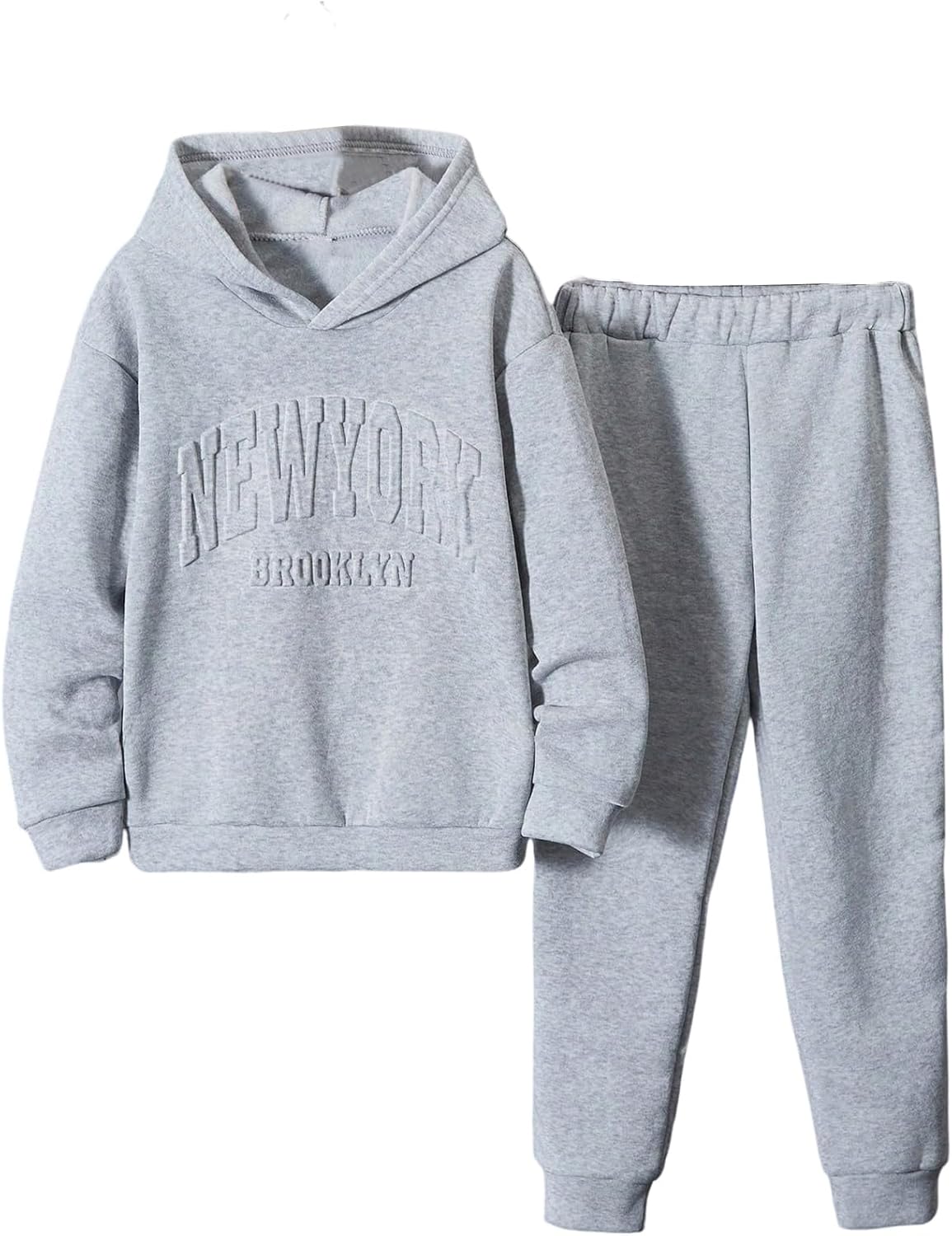 OYOANGLE Boy's Sweatsuit Set Letter Graphic Fleece Hoodie and Jogger Sweatpants Workout Tracksuits