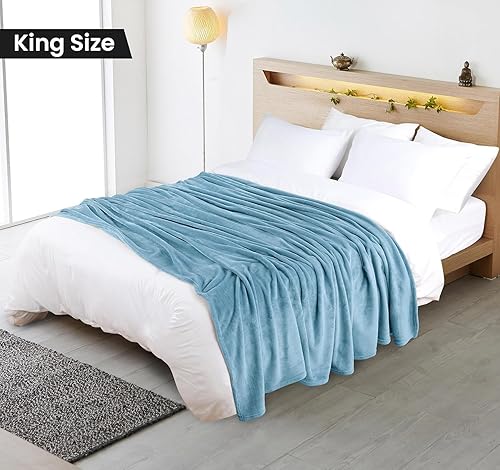 Miniatura 2 de Utopia Bedding Manta de vellón, manta de microfibra antiestática suave y mullida color azul lavado, 90 x 102 pulgadas, azul lavado, tamaño King