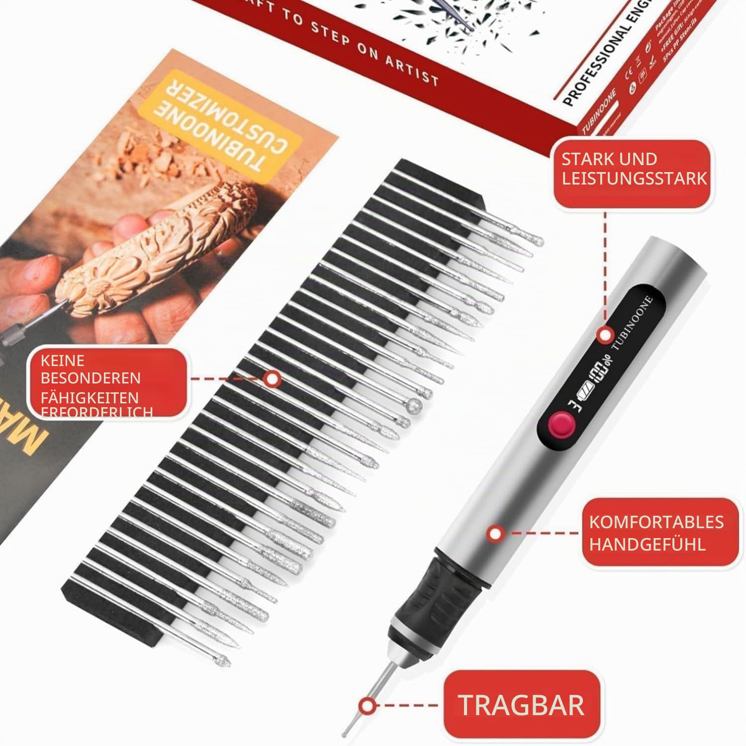 Creative Pen Kabelloser Gravurstift,tragbare Gravurwerkzeug Für Künstler Und Bastler,Graviert Über 50 Oberflächen,Ideal Für Anfänger,Enthält 30 Schneidspitzen (Schnitzset)