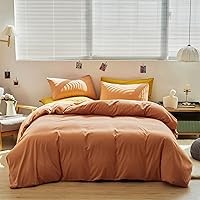 Vista 75 de CLOTHKNOW Juego de edredón de 3 piezas a cuadros color beige óxido, tamaño Full, juego de ropa de cama de cuadros edredón terracota con 2 fundas