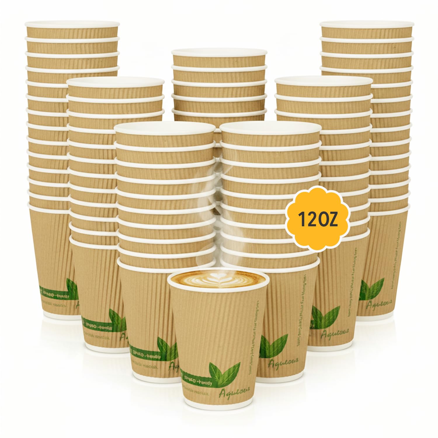 Disposable Paper Cups 12oz Triple Wall Kraft Paper Disposable Cups Pack of 500 Disposable Cups, Ripple Wrap Paper Coffee Cup Hot & Cold Beverage Cups for Coffee, Tea, Water, Party, Office, Events.