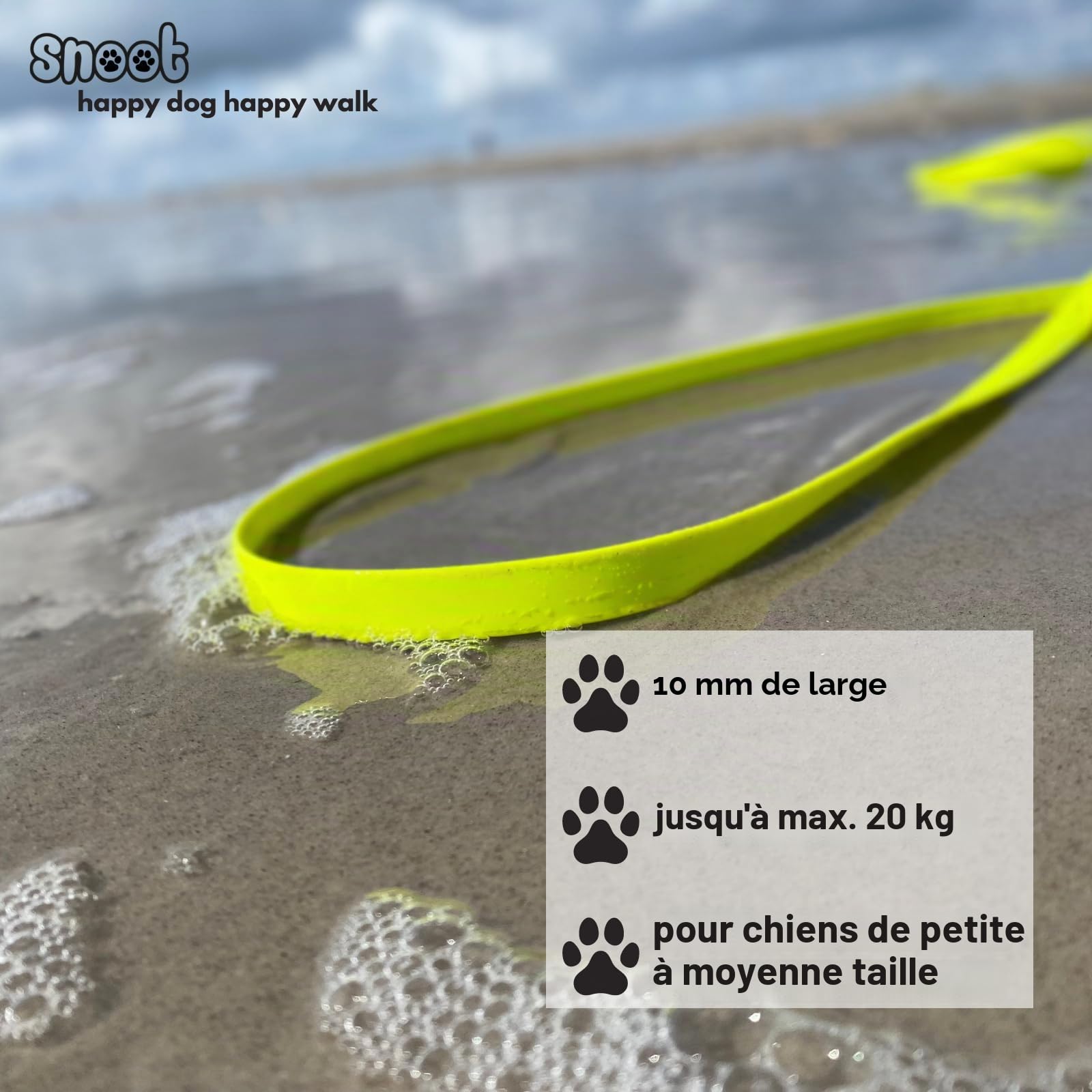 10m de Laisse à Pister, Laisse de Chien, 1 Mousqueton, Jaune Fluo, Extra étroite, résistante à la saleté et à l'eau