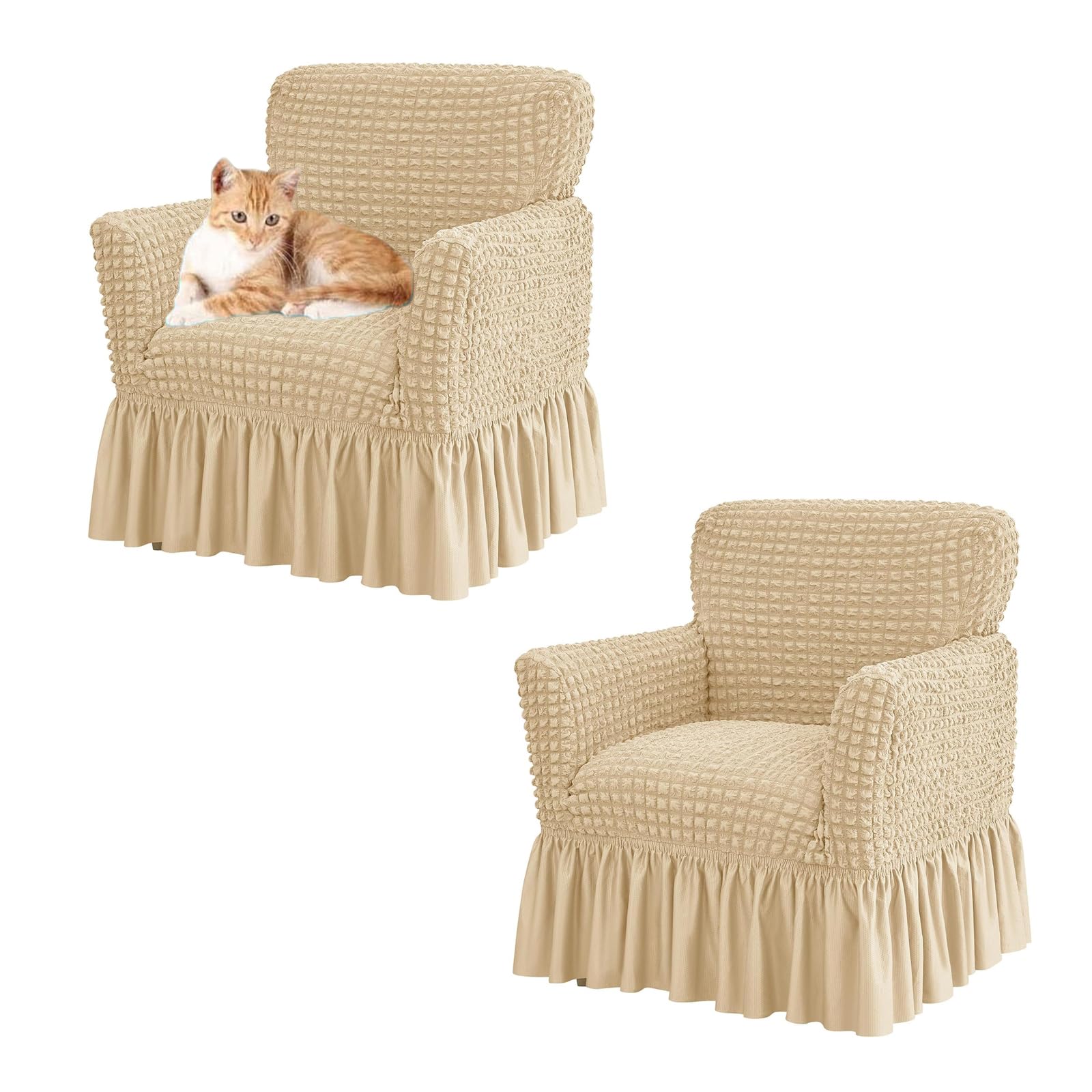 Funda de silla para banquete beige con falda elástica lavable para salón