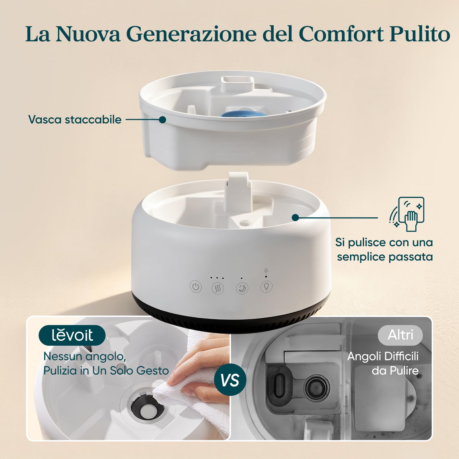 Levoit Umidificatore Ambiente 4,2L, Durata 42H, NeoClassic 450, Bianco