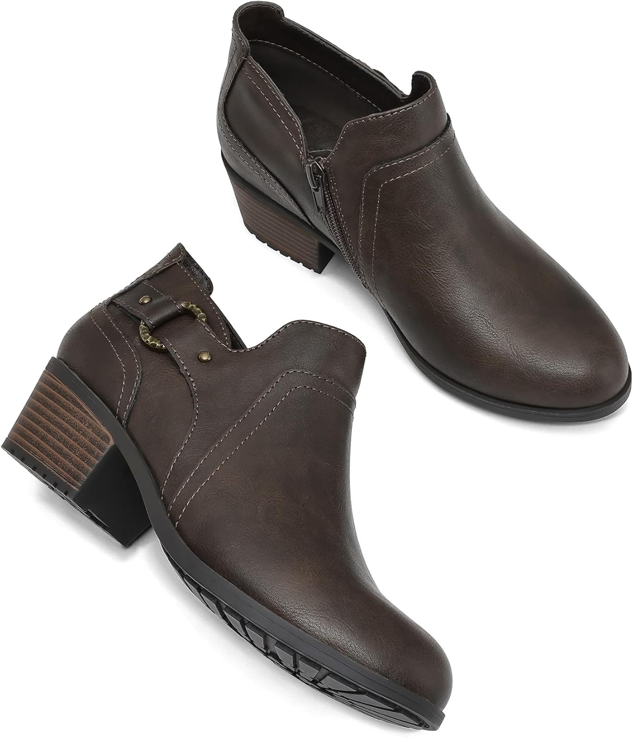 mysoft Women's Side Zipper Ankle Boots Low Stacked Heel Chunky Booties Comfortable Round Toe shoes - Image 6