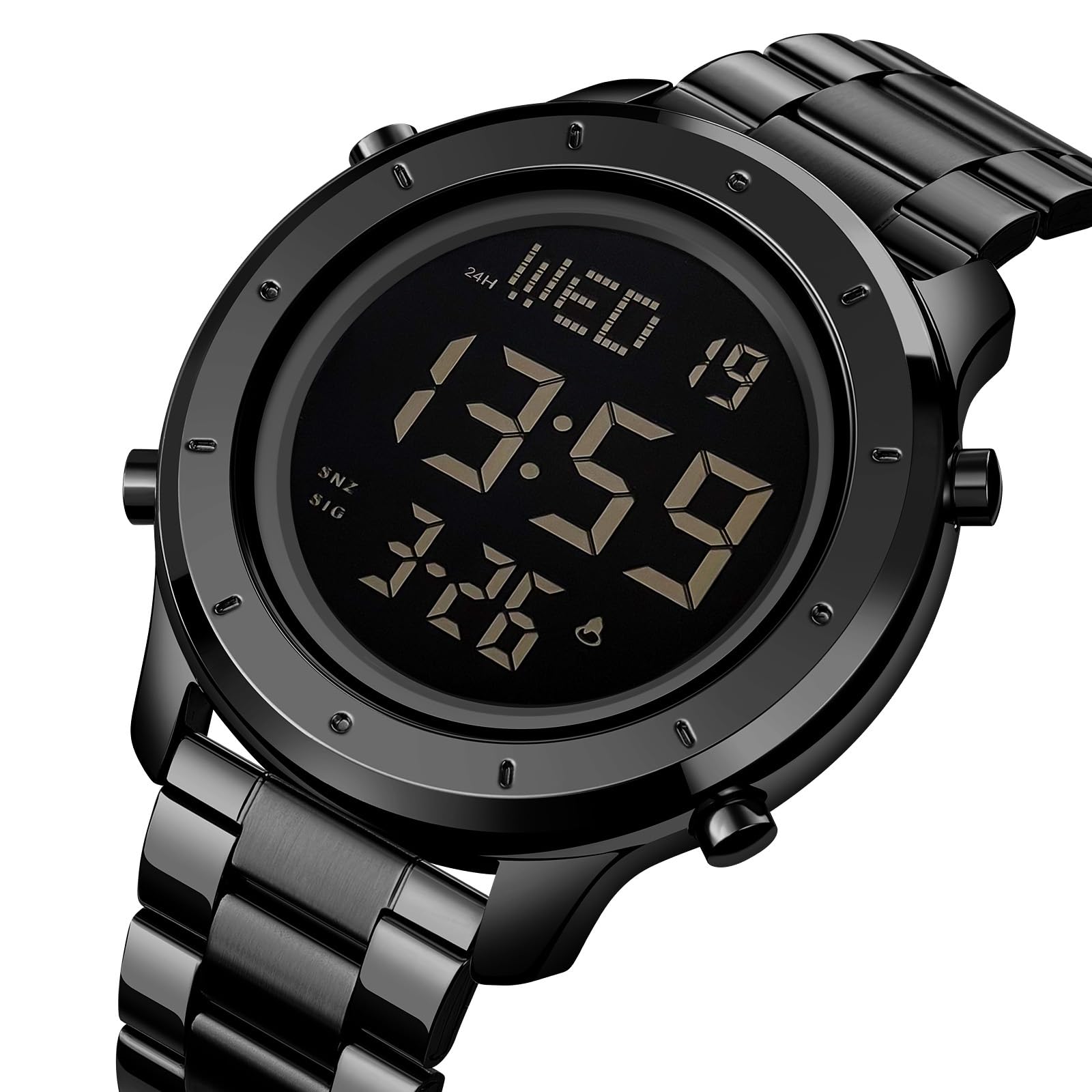 Montre numérique pour Homme en Cuir avec LED Minimaliste et chronomètre étanche en Acier Inoxydable