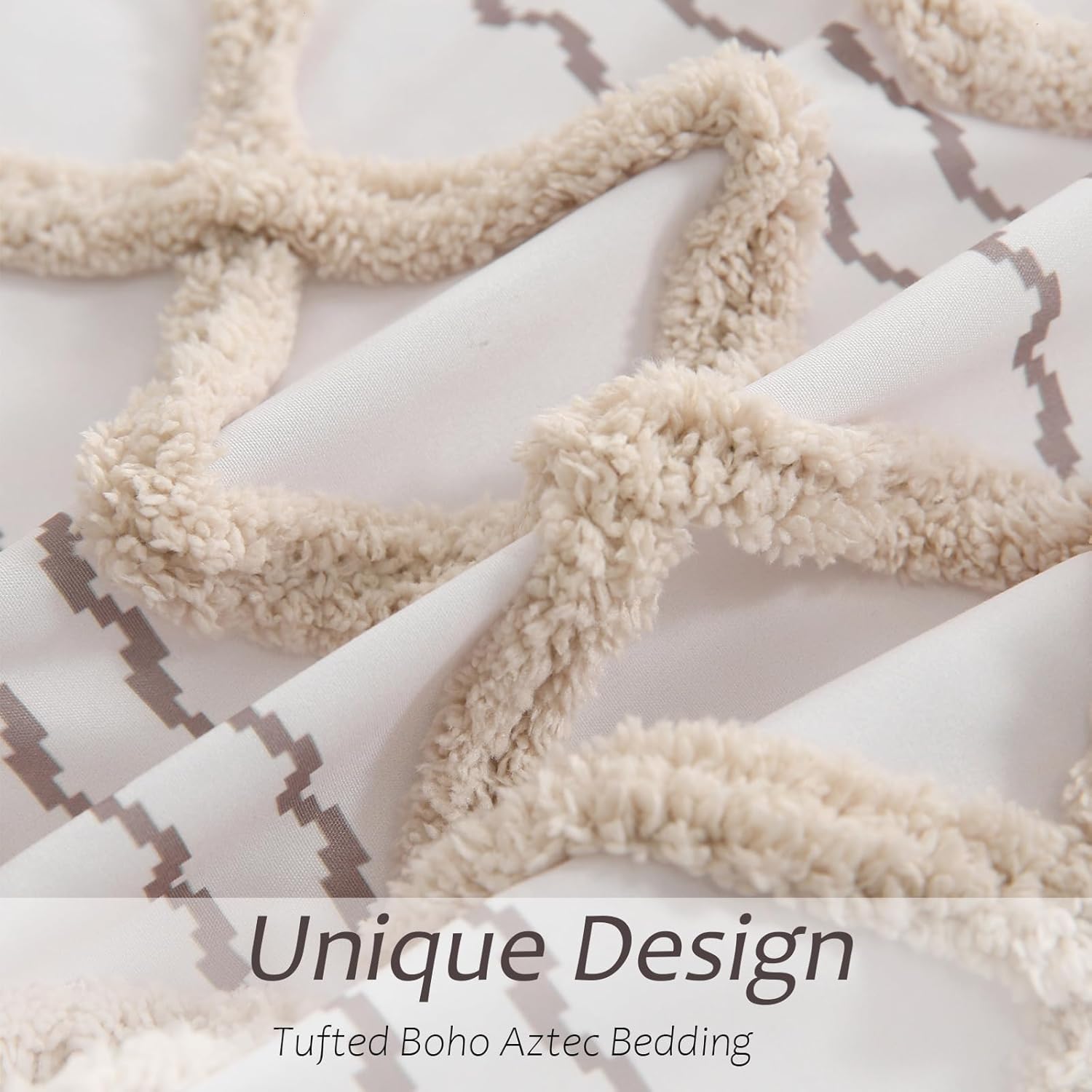 Herside Tufted Boho Comforter Set Bed in A Bag,Shabby Chic Aztec Western Beige Bedding Tufted Decor Queen Size Bedding Comforter and Sheet Set,Farmhouse Luxury 7 Pieces Quilt Set for All Season - Image 5