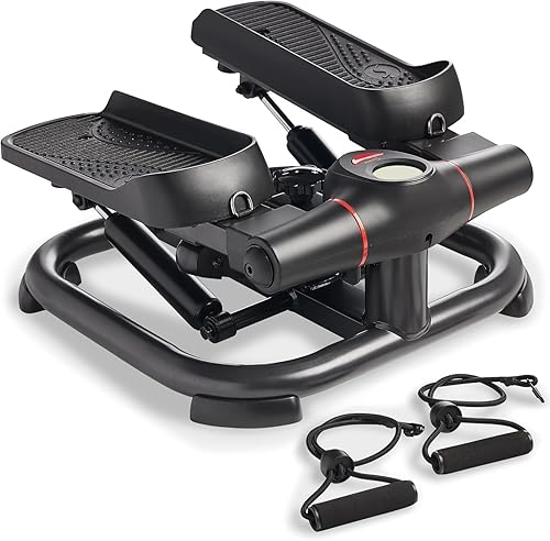 Sunny Health & Fitness 2-in-1 Premium Power Stepper with Resistance Bands, Low-Impact Cardio, Space-Saving, Height-Adjustable, 330 LB Max and