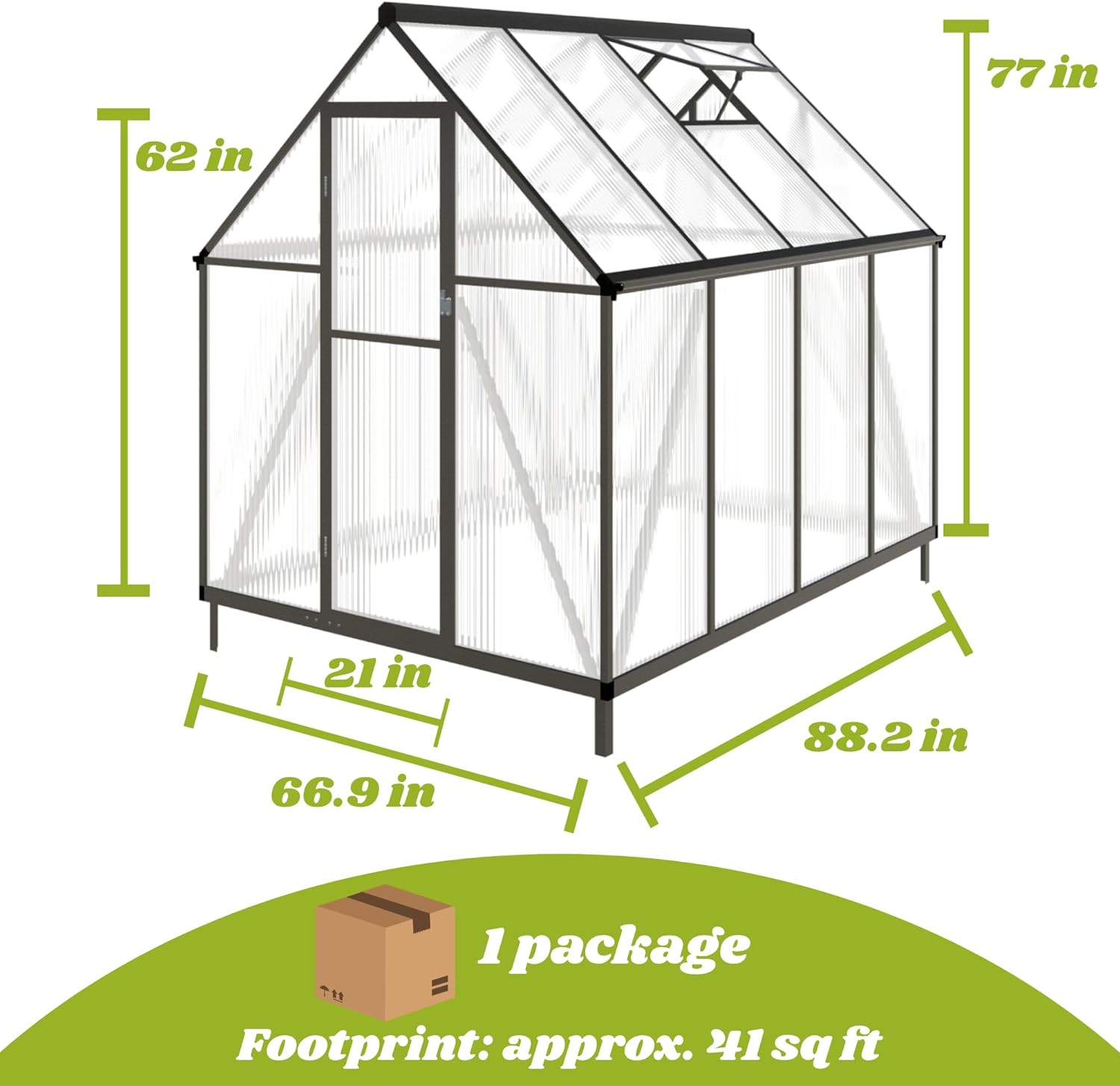 6x8 FT Greenhouse for Outdoors, Walk-in Greenhouse with Quick Setup Structure and Roof Vent, Aluminum Large Green House for Outside, Garden Backyard, Dark Gray