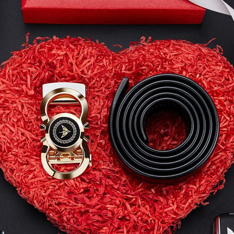 VANNANBA Mens Leather Ratchet Belts Slide Dress Belt for men Automatic Buckle with Gift Box - Image 5