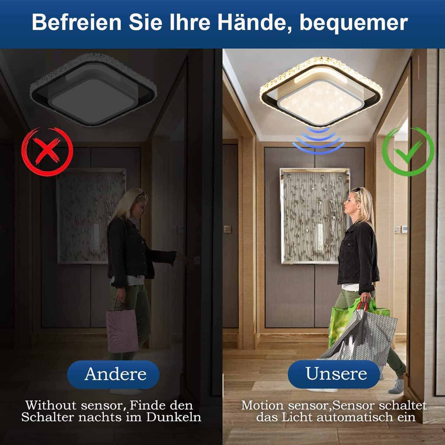 LED Deckenlampe mit Bewegungsmelder Radar Innen Flur Deckenleuchte Modern Wandlampe mit Bewegungssensor 20W 3000K Deckenleuchtung mit Sensor für Gang Korridor Veranda Garage Treppe Keller BüRo Lampe