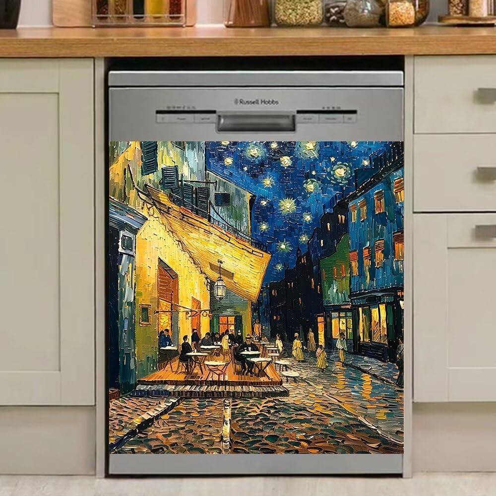 Generic Dishwasher Front Cover Magnets Van Gogh Art Painting Cafe Waterproof Magnets Dishwasher Front Door Cover Magnets Refrigerator Door Decals 23"" x 26"" Magnetic