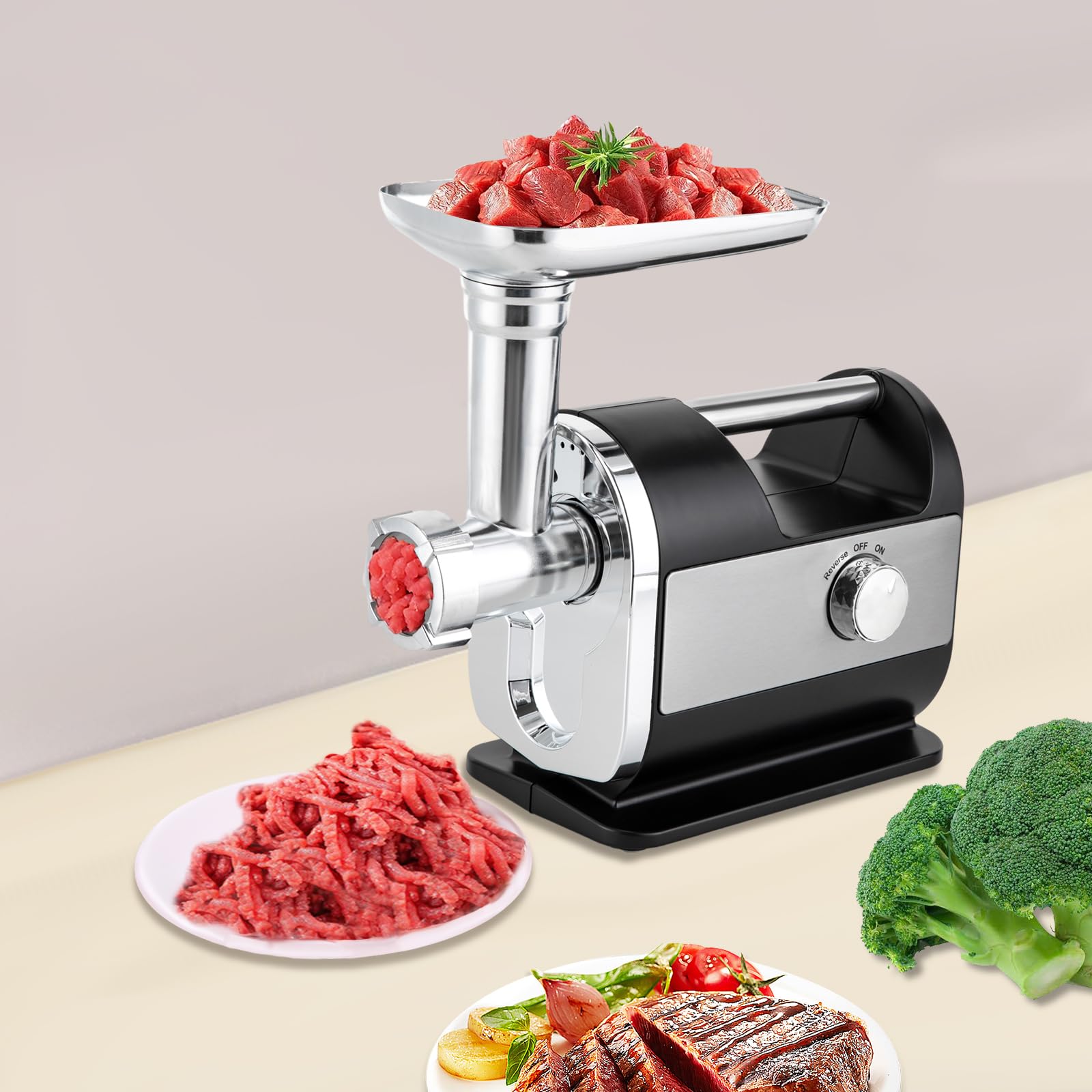4 in 1 Electric Meat Grinder, 800W Sausage Maker Industrial Meat Mincer with 6 Attachments (included 4 Sizes Grinding Disc), Heavy Duty Meat Grinder for Home Kitchen & Commercial Using