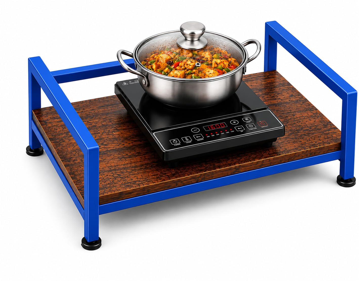16135 Metal Kitchen Induction Shelf Stand Induction Rack Countertop Microwave Oven Stand Rice Cooker/Pot/Oven Organizer Rack Tools/Bathroom orgaziner (60 L X 38 W X 18 Cm's) - Blue-image-46