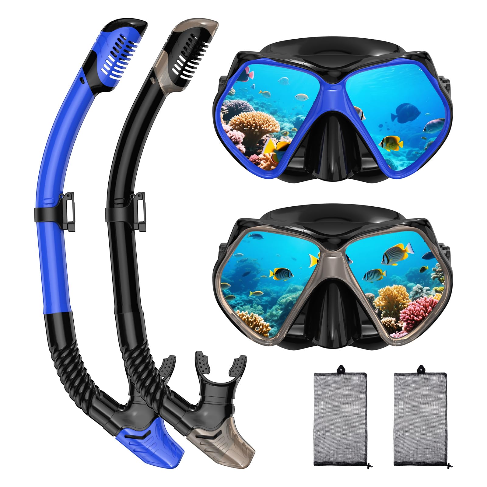 Snorkeling Gear for Adults, Dry Snorkel, Mask Set Adult, Diving Scuba Mask, Scuba Gear, Swimming Goggles with Nose Cover, Swim Freediving Tempered Glass Panoramic View Travel Packages
