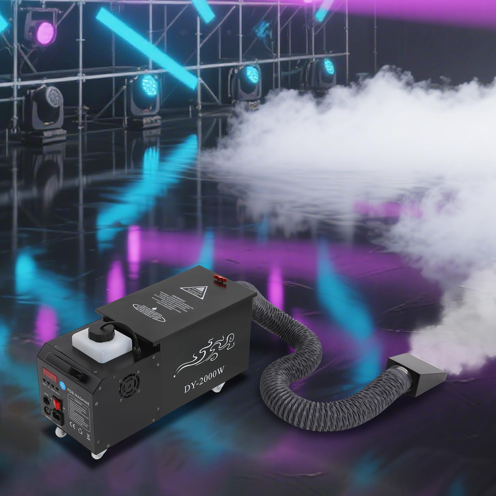Machine à fumée 2000 W, machine à brume à base d'eau avec tuyau, réservoir d'eau de 5 l et réservoir d'huile de 1,5 l pour spectacles sur scène, bars, KTV, mariages, fêtes