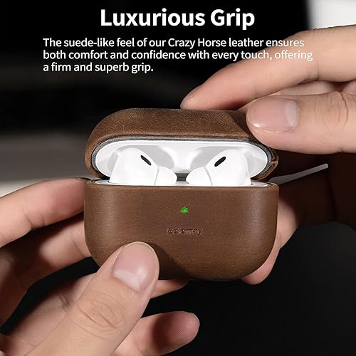 Miniatura 3 de Belemay Funda de cuero hecha a mano para AirPods Pro 3 generación (2025), estética vintage, efecto de dos tonos, pátina única, compatible con
