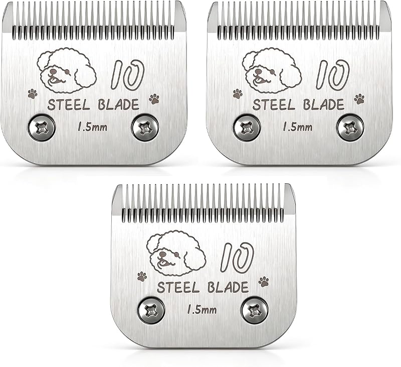 Lâmina de Reposição Size 10 para Máquinas Andis, Oster A5 e Wahl KM10 BLOTMS, 1,5 mm, Pacote com 3