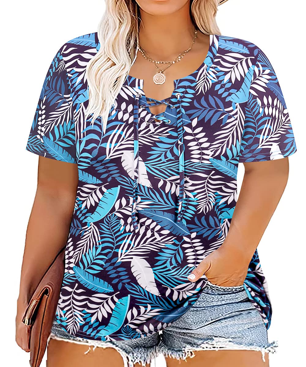 CARCOS Women's Plus Size Short Sleeve Top – V-Neck Tunic, Leopard Raglan Sleeves, Sizes XL To 5X